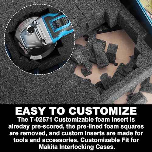 T-02571 Fit for Makita Customizable Foam Insert for Interlocking Cases - 4pcs, 2 Sizes, 2" Pre-Scraped & 1/2 Foam Bases