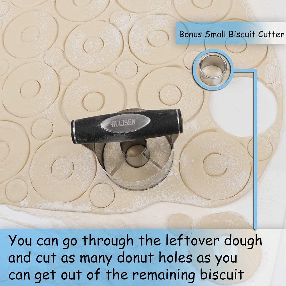 HULISEN Donut Cutter & 3.5 inch Biscuit Cutter (Set of 2), with Soft Grip Handle, Bonus 2 Pcs Small Cookies Cutter - Stainless Steel Professional Baking Dough Tool Set, Gift Package