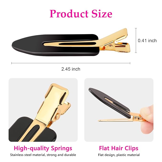 D 6 Pcs Creaseless Hair Clips No Crease Hair Clip Makeup Clips for Women and Girls Flat No Bend Hair Clips for Hairstyling Salon Golden Handle (Black)