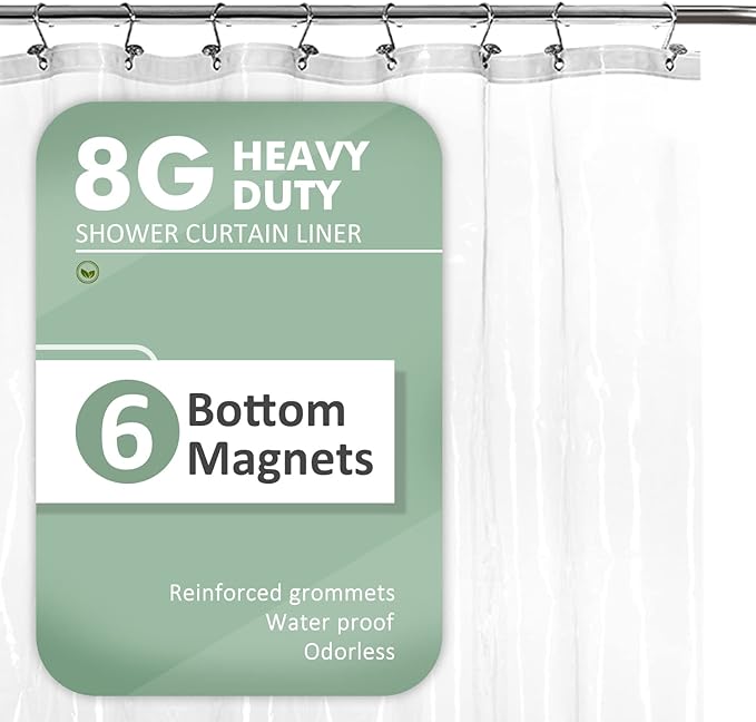 BAROSSA Design XLong Shower Curtain Liner with 96 inches Height - 6 Bottom Magnets, Waterproof PEVA, PVC Free, Metal Grommets, Clear, 72x96