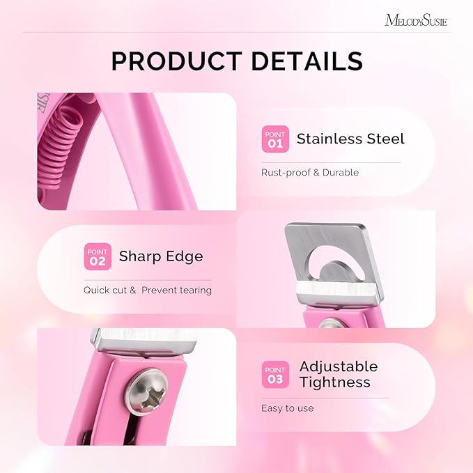 MelodySusie Acrylic Nail Clippers with 15pcs Magnet Sizers, Professional Nail Clippers Cutters for Long Acrylic Gel Nails Tips, Adjustable Stainless Nail Trimmer, Manicure Tool for Salon Home, Pink