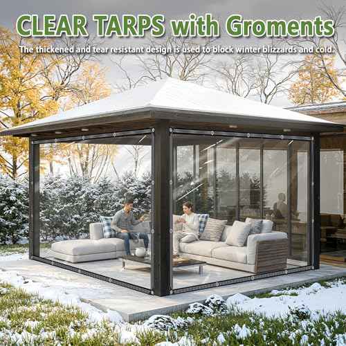 Clear Tarp 6x10 ft -Heavy Duty 14Mil Waterproof PVC Vinyl Tarpaulin with Reinforced Edges & Aluminum Alloy Grommets,Transparent Cover for Patio,Porch,Pool,RV,Outdoor Use