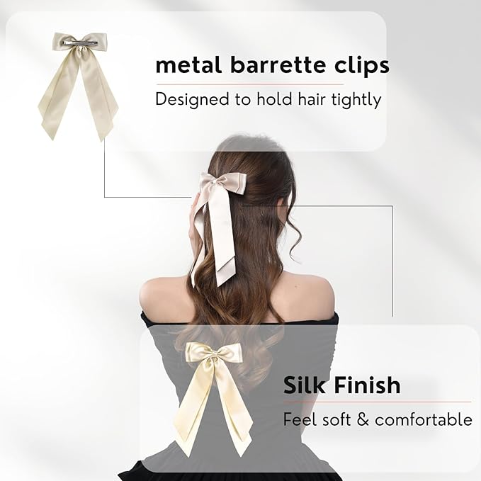 LuSeren 2 PCS Double Layer Hair Bows Gold Hair Ribbon Clips Ponytail Holder Accessories for Women Girls Toddlers Teens Kids