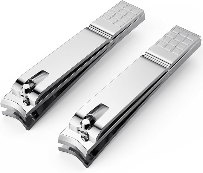 Derlaier Nail Clippers Set - Toenail Clippers & Fingernail Clipper Combo, Dual-Size Stainless Steel Nail Cutters for Home/Travel, Anti-Slip Grip, Ingrown Nail Care Tool (Silvery-Large/Large)