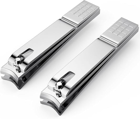 Derlaier Nail Clippers Set - Toenail Clippers & Fingernail Clipper Combo, Dual-Size Stainless Steel Nail Cutters for Home/Travel, Anti-Slip Grip, Ingrown Nail Care Tool (Silvery-Large/Large)