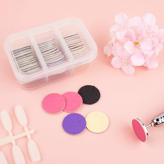 Sanding Paper Discs with Metal Nail Drill Bit Foot Sandpaper Discs 25mm Foot File Sandpaper Discs #80#150#240 Grits for Manicure Pedicure
