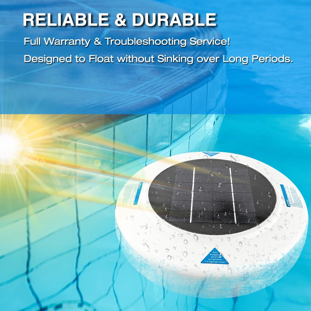 Solar Pool Ionizer - Floating Pool Cleaner for Swimming Pools Up to 45,000 Gallons, Large Solar Panel & Durable Copper Anode, Clear Water with Minimal Effort