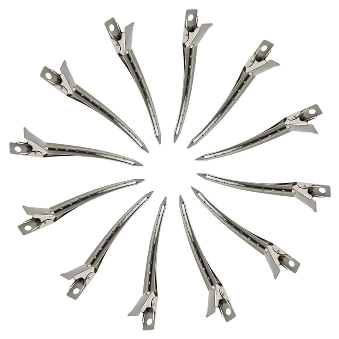 24 Packs Duck Bill Clips, Bantoye 3.5 Inches Rustproof Metal Alligator Curl Clips with Holes for Hair Styling, Hair Coloring, Silver