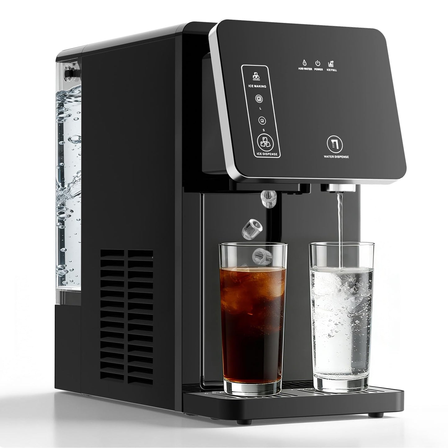 Antarctic Star Countertop Ice Maker & Cold Water Dispenser, 3.3L Removable Water Tank, 9 Bullet Ice Cubes per 8 Mins, 26lbs/24H, 2 Ice Size Options, Ideal for Home/Office/Dorm
