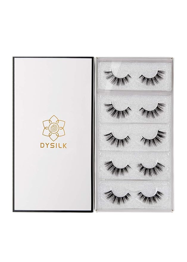 DYSILK Fake Eyelashes Natural Lash - Mink Lashes 5 Pairs 6D Wispy Lash Pack - Eye Lashes Strip Eyelash Extension Kit Reusable False Lashes Natural Look | 002-16mm