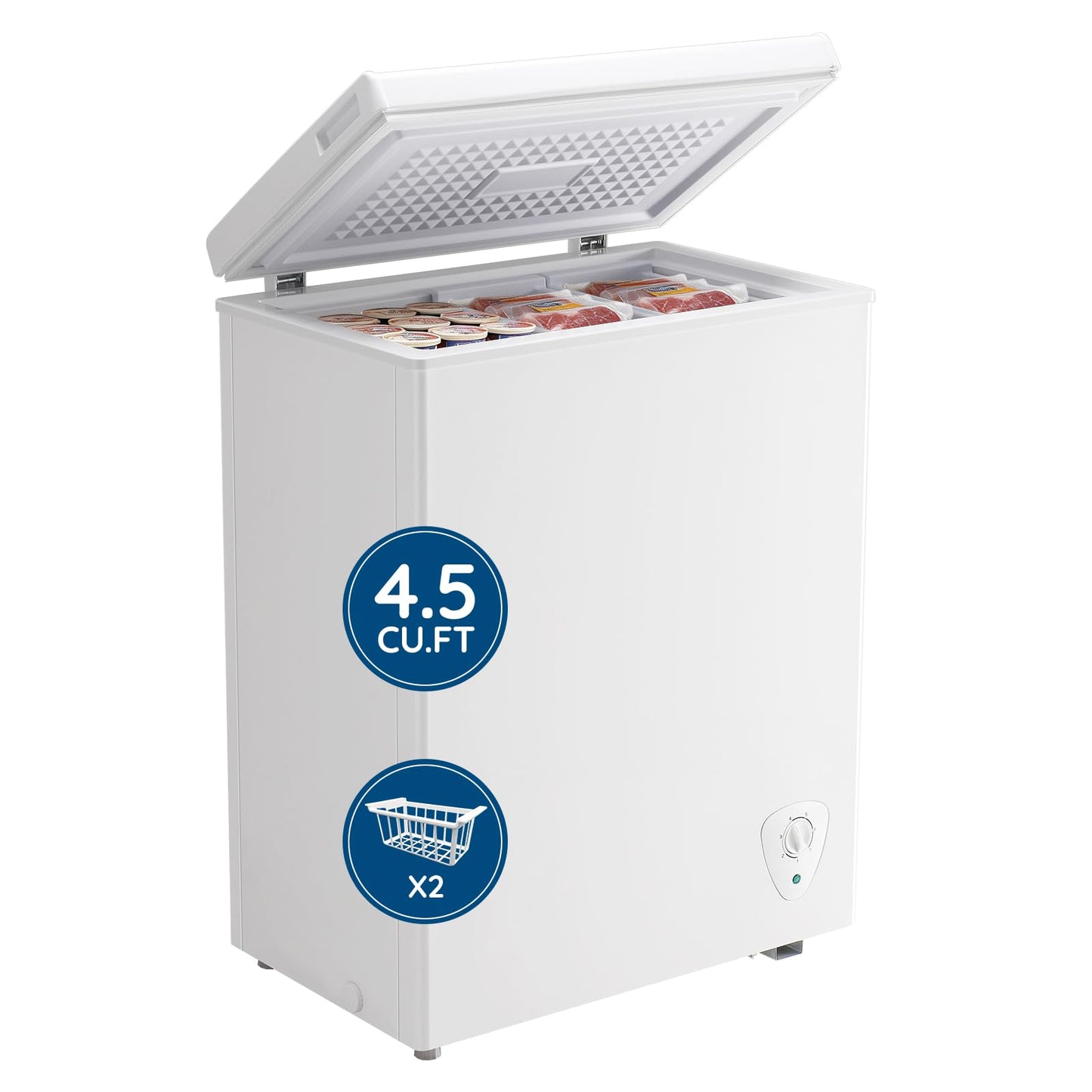 TACOOL 4.5 Cu.ft Chest Freezer Mini freezer with Removable Basket 90L Capacity Storage Knob Temperature Control White