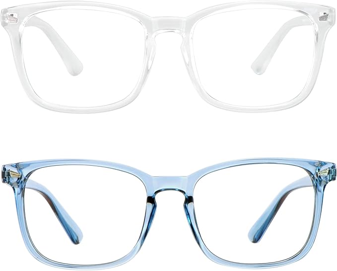LifeArt 2 Pairs Blue Light Blocking Glasses with Spring Hinge, Computer Reading Glasses, Gaming Glasses, TV Glasses for Women Men (Clear&Blue, +1.00 Magnification)