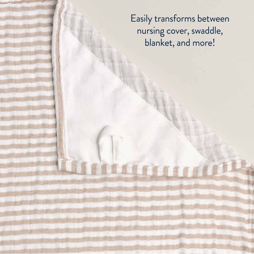 Itzy Ritzy Breastfeeding Boss Multi-Use Cover – A Nursing Cover, Swaddle, Car Seat Wrap, Tummy Time Mat & Burp Cloth All in One – Made of Soft Muslin Fabric & Measures 47” x 47” (Taupe Stripe)