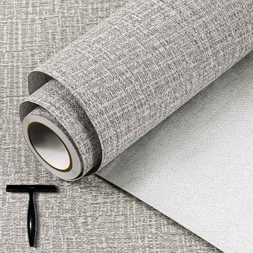 WADILE Wallpaper Peel and Stick for Cabinets and Removable Wall Paper, Texture Adhesive Removable Contact Paper for Bathroom Garage Living Room 78.7¡È ¡¿ 15.8¡È Light Grey
