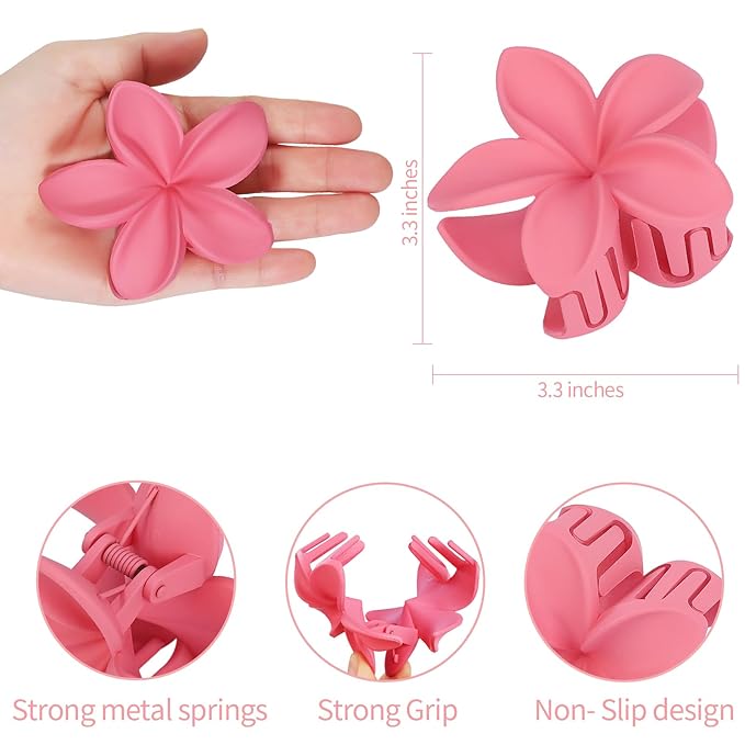 Flower Hair Clips for Women 6 Pcs Hawaiian Large Claw Clips Plumeria Medium Hair Claw Clips for Thick Thin Hair Hibiscus Tropical Beach Hair Accessories for Women Girls and Girls-Dopamine