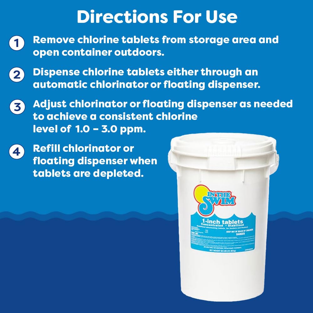 In The Swim 1 Inch Stabilized Chlorine Tablets for Sanitizing Swimming Pools - Fast Dissolving - 90% Available Chlorine - Tri-Chlor - 4 Pounds