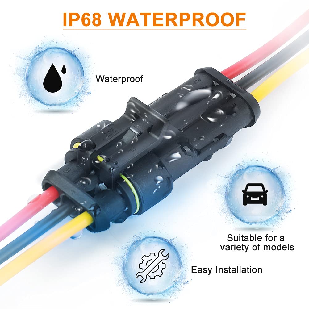 NAOEVO 3 Pin Connector Waterproof, 16 AWG 3 Wire Connectors, Automotive Electrical Male and Female Plug with Heat Shrink Tubing for Car Truck Boat Wire Connection, 6 Kits