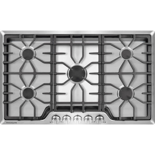 Frigidaire Gallery 36 Inch Stainless Steel Gas Cooktop, 5-Burner Range with Liquid Propane Cooktop Conversion Kit, FGGC3645QS