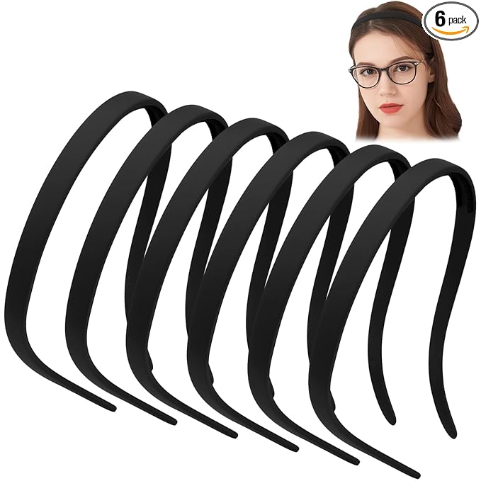 TOBATOBA Black Headbands for Glasses Wearers No Pressure No Headache Square Sunglasses Headband for Women Comfortable Plastic Hairbands with teeth, Womens Headbands Non Slip 6Pcs