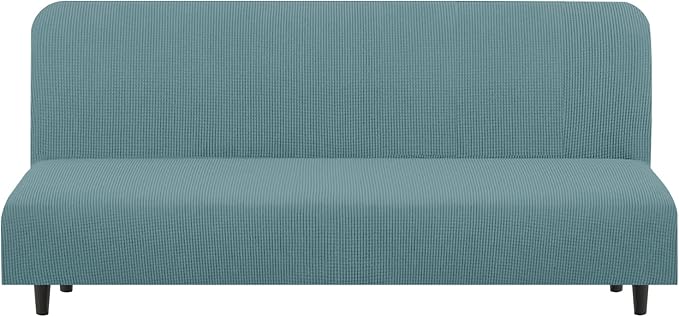U-NICE HOME Stretch Futon Cover Armless Bed Slipcover - Soft Jacquard Fabric Washable for Pet Friendly, Light Blue
