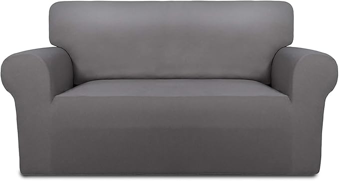 PureFit Super Stretch Sofa Slipcover – Spandex Non Slip Soft Couch Sofa Cover, Washable Furniture Protector with Non Skid Foam and Elastic Bottom for Kids, Pets （Loveseat, Light Gray）