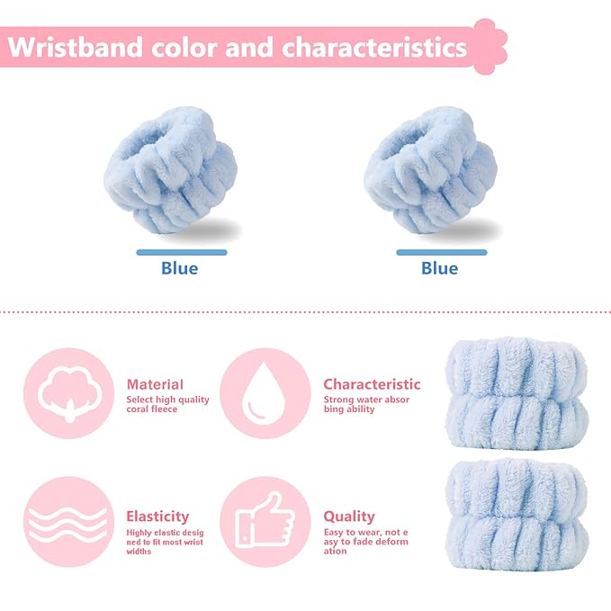 2pcs Wrist Bands for Washing Face, Microfiber Face Washing Wristbands, Arm Wrist Towels, Spa Face Wash Wristbands, Stretchy Absorbent Wash Band for Woman Children