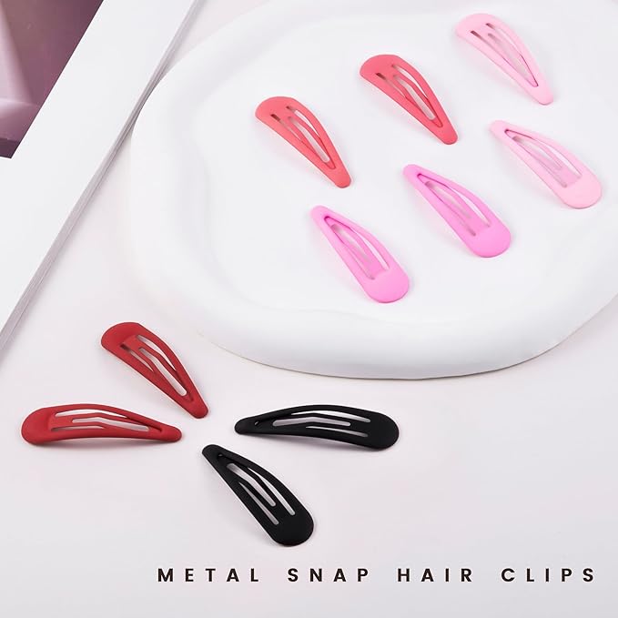 Small Hair Barrettes For Women No Slip Metal Snap Clips For Thin And Fine Hair,Matte Black Red Pink,20 PCS,1.97 x 0.5 Inch.