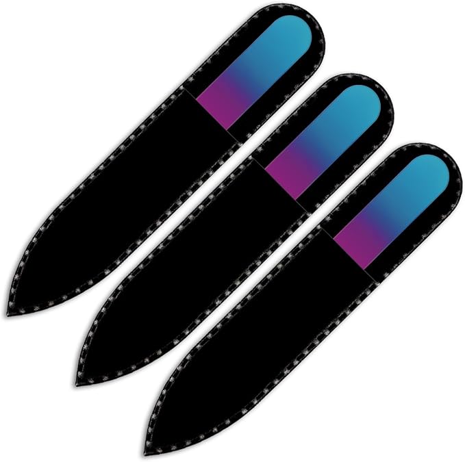 Mont Bleu Rainbow Crystal Nail File in Black Pouch - Small - Purse Size - Czech Tempered Glass - Handmade in Czech Republic - Washable Nail Files