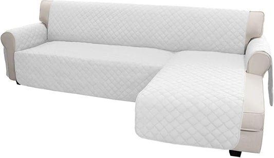 Easy-Going Sofa Slipcover L Shape Sofa Cover Sectional Couch Cover Furniture Protector Mat for Pets Dog Cat (Small, White/White)