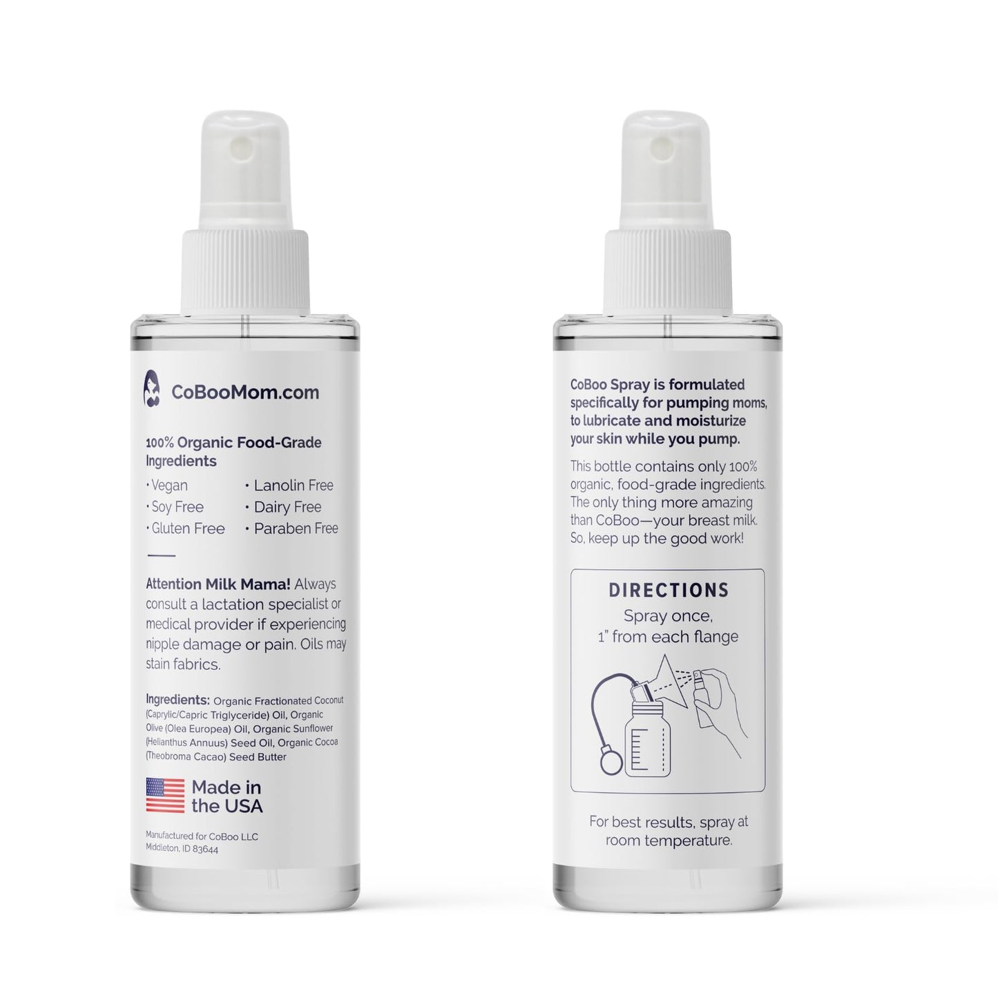 CoBoo Pumping Spray 2 Fl Oz | Organic Skin Lubricant for Breast Pumping | Pump Flange Spray for Breast Shields | Vegan & Lanolin Free, Made in USA | Helps Sore Nipples & Clogged Milk Ducts