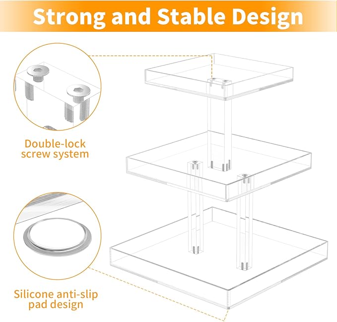 NIUBEE 3-Tier Perfume Organizer, Clear Resin, Rectangular Tray, Sturdy Design, Space Saver, Convenient Access, Easy Assembly