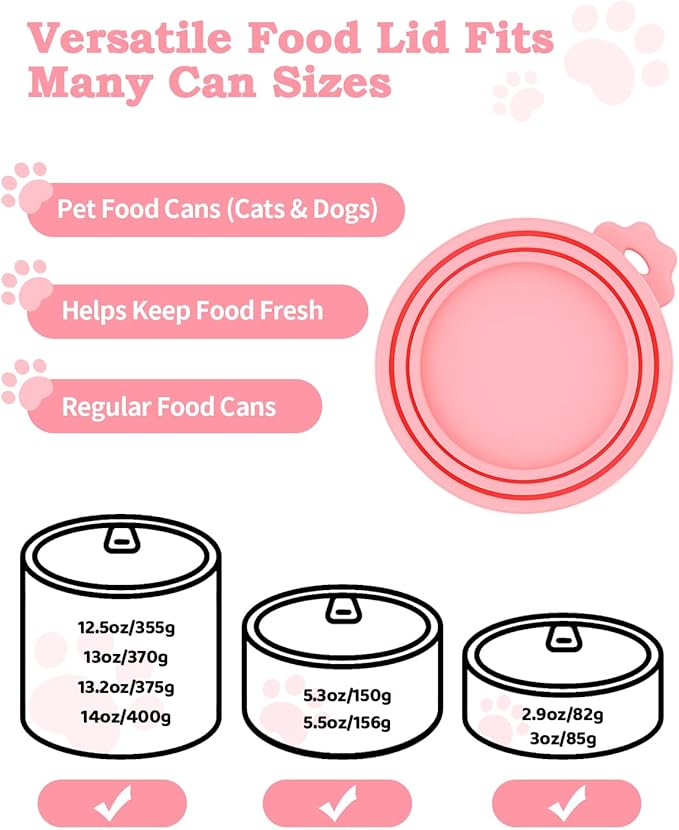 6 PCS Cat Food Can Covers Set, Reusable Silicone Can Lids with Opener, Stainless Steel Wet Food Spoon & Cat Treat Squeezer for Pet Feeding and Storage, Fits Cats & Dogs