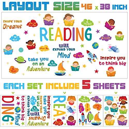 Leinuosen Kids Wall Decals Classroom Colorful Inspirational Decals Daycare Playroom Wall Decor Motivational Positive Saying Sticker(Reading)