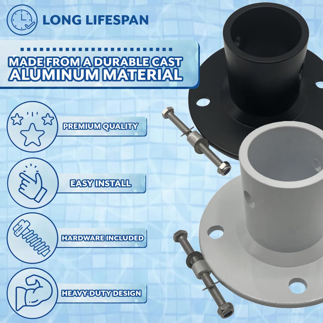 Poolzilla 2-Pack Deck Anchor Flange in White, Diameter of 1 7/8", Made of High Grade Cast Aluminum