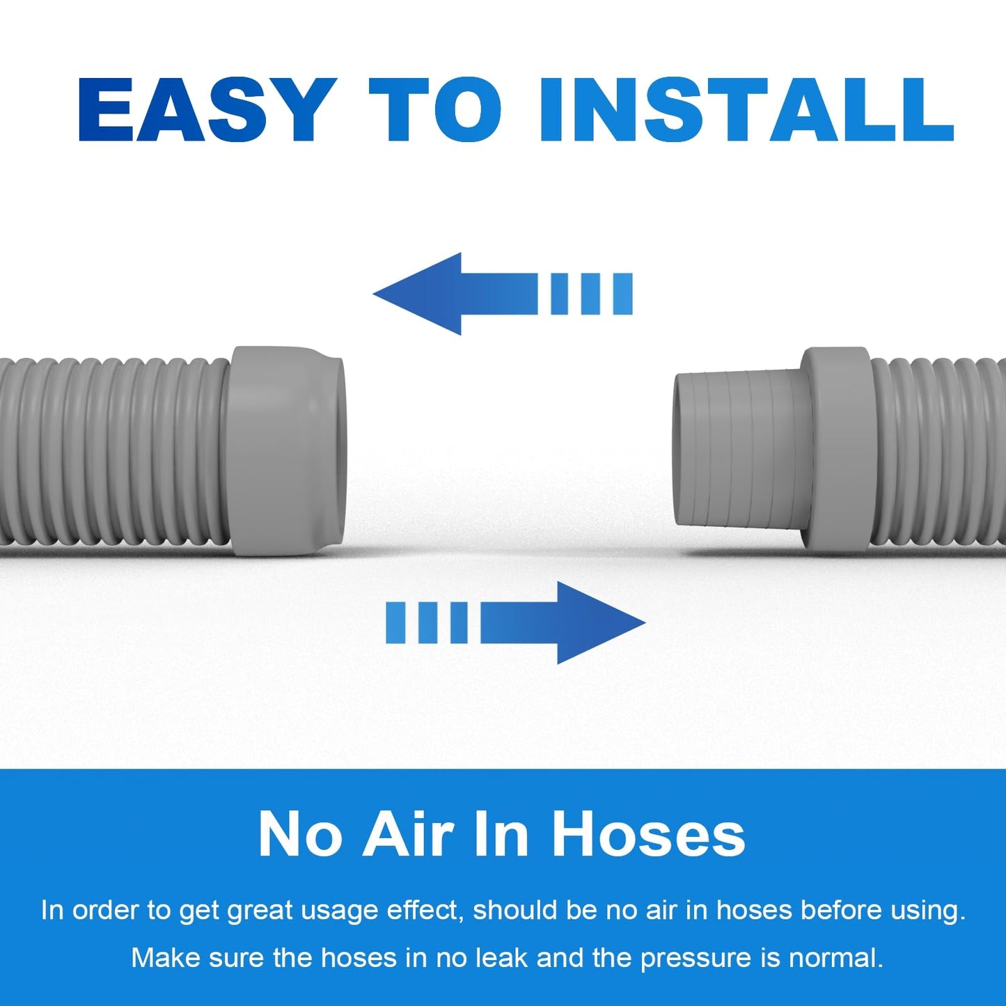 Poolvio Pool Vacuum Hose 2-Pack, Spare & Replacement, 40" Flexible Spiral-Wound Hose with 1.5" Male & Female Cuff Ends, Compatible with Most Inground Pool Automatic Cleaners, Gray