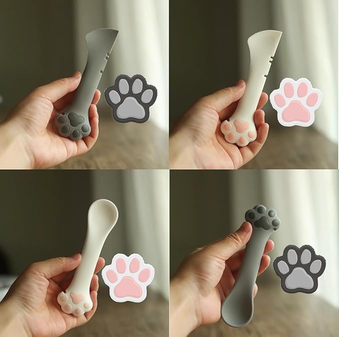 2 Pack Dog Cat Food Spoon Spatula, Cute Paw Pet Can Opener Mixing Spoons for Dog Cat Wet Food, Small Silicone Spatula Cat Treat Spoon Pet Cannd Food Scoop for Dog Cat, White