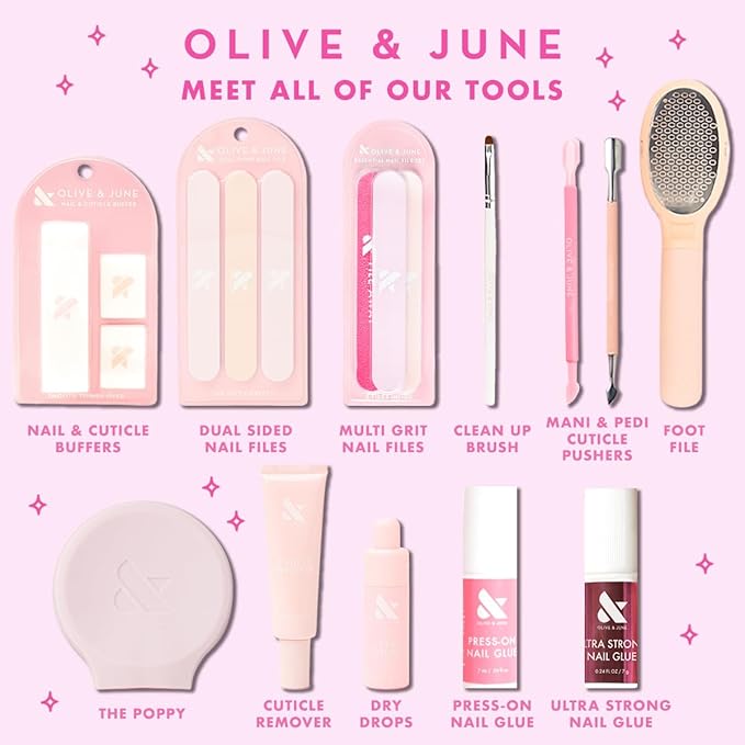 Olive & June Buffer Pack | 1 Full-Size + 2 Mini Nail Buffers for Manicures and Pedicures | Gentle Multi-Grit Buffers for Cuticles, Smoothing & Nail Prep | Salon-Quality Nail Tools for At-Home Use