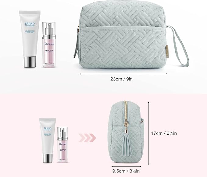 BAGSMART Makeup Bag, Cosmetic Bag for Purse,Travel Make Up Pouch,Water-resistant Toiletry Bag Elegant Roomy, Makeup Accessories Organizer, Light Blue