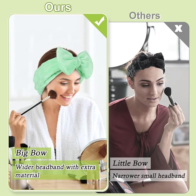 Shintop Makeup Headband, Soft Face Wash Headband with Cute Bow Elastic Spa Hairband for Skincare Facial Mask ShowersÃ¯Â¼ÂLight GreenÃ¯Â¼Â
