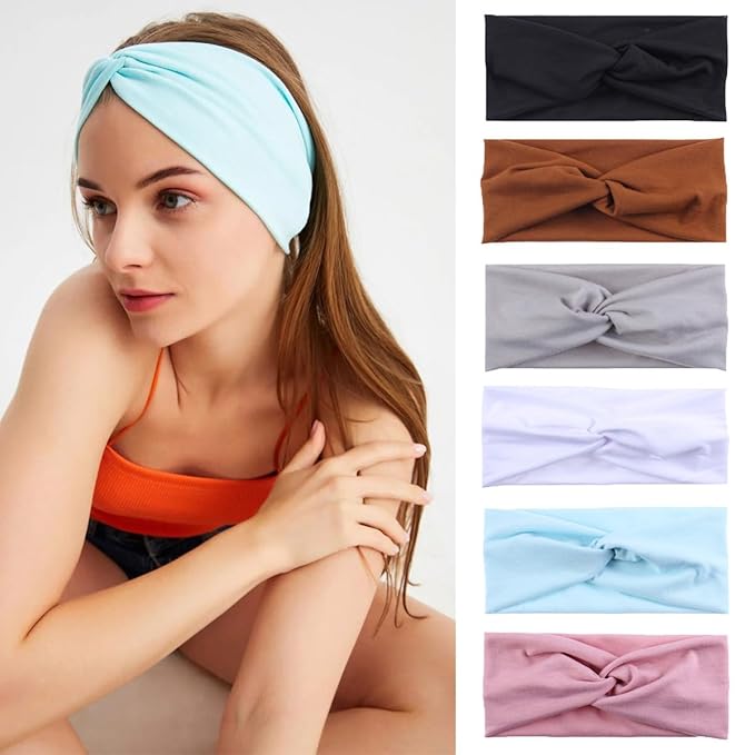 Kachanaa 6 Pack Women's Headbands for Women Boho Women's Hair Non Slip Twisted Cross Elastic Head Bands Headwraps Short Stretchy Thick Fashion Hair Accessories