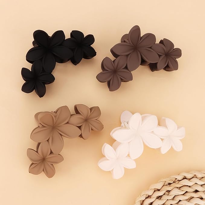 Hawaiian Flower Hair Clips Large Matte Hair Claw for Women Non-Slip Strong Hold Clips for Thick Hair, Hair Accessories,Brown,Black,Coffee,White