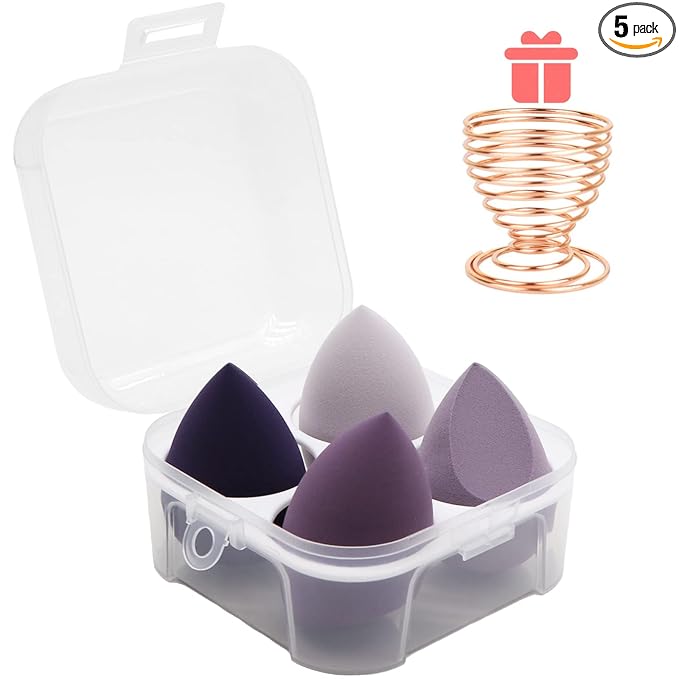 Makeup Sponges Set - Beauty sponges Blending Blenders with 1 Holder and Egg Case, Flawless for Cream, Powder and Liquid (Purple, 4Pcs+1Holder+ case)