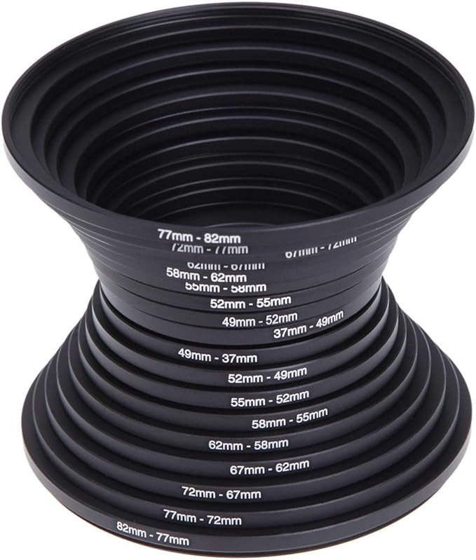 Tookie 18Pcs Filter Ring Adapter Set, 37-82mm Metal Step Up/Down Rings Lens Adapter Filter Set Compatible with Digital SLR Camera