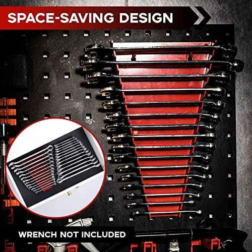 52 Slots Metal Wrench Organizer, Wrench Holder Tray Set, Wall-Mounted Tool Organizer Wrench Holder for Wrench Storage(2Red&2Black)