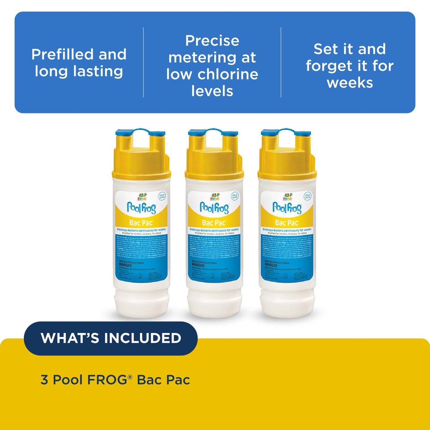 FROG Bac Pac Replacement Chlorine Cartridges for use with Pool FROG Model 5400 and 6100 Cyclers - Prefilled for Easy & Convenient Pool Sanitizing & Water Care - 3 Pack