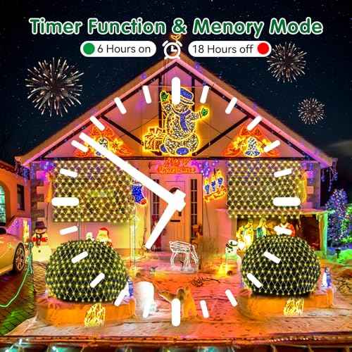 Hezbjiti Pack of 6 Battery Operated Christmas Net Lights Outdoor Total 600 LED 5FT x 3.3FT Waterproof Timed Memory Mesh Lights for Xmas Trees Bushes Garden Yard Lawn Patio Christmas Decor (Warm White)