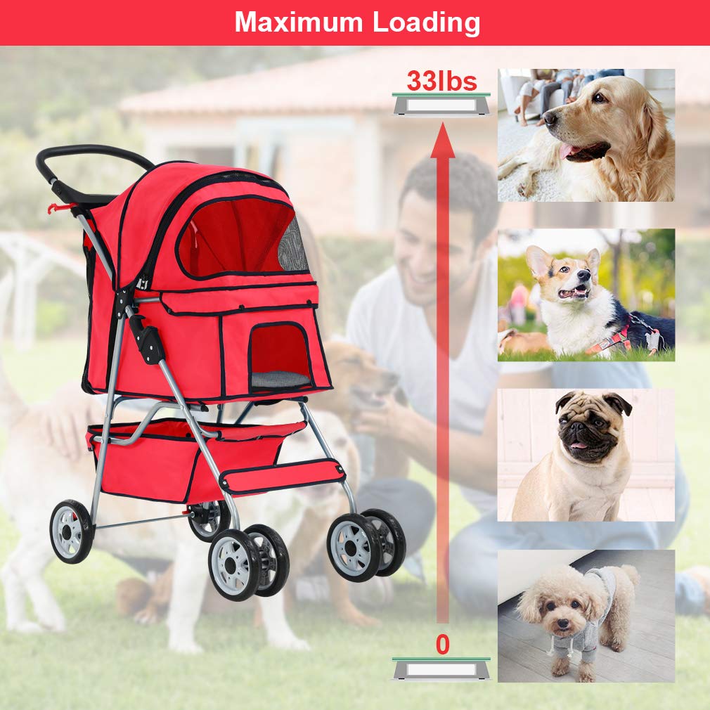 Pet Stroller Pet Carrier Dog Stroller Cat Stroller Folding Lightweight 4 Wheels Jogger Stroller with Storage Basket and Cup Holder