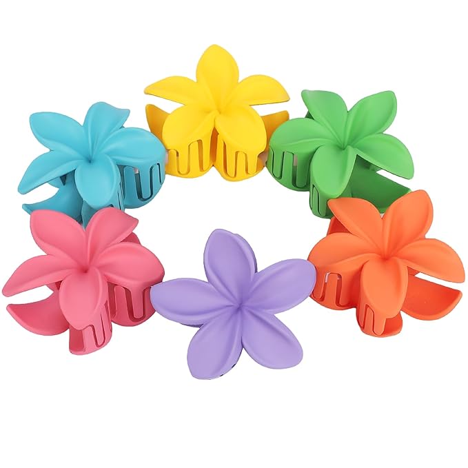Flower Hair Clips for Women 6 Pcs Hawaiian Large Claw Clips Plumeria Medium Hair Claw Clips for Thick Thin Hair Hibiscus Tropical Beach Hair Accessories for Women Girls and Girls-Dopamine