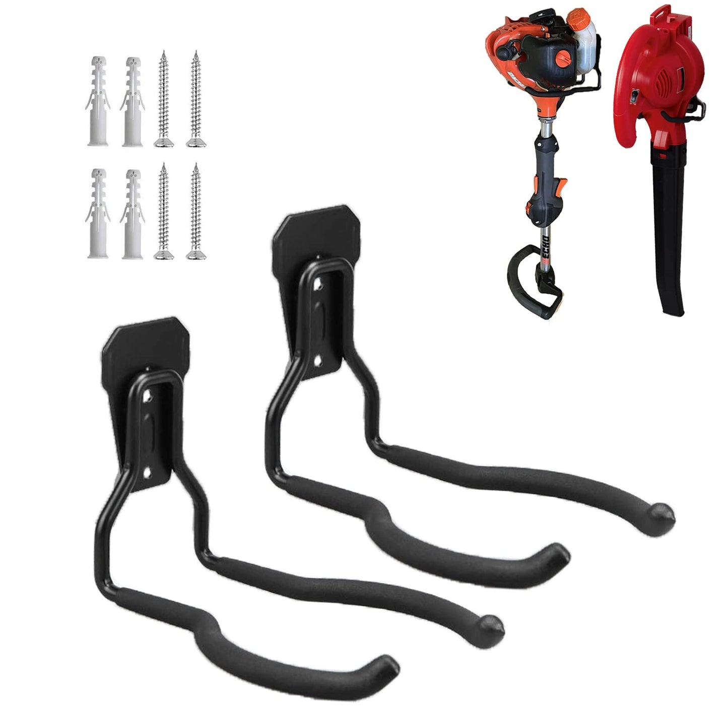 Juformin Garden Power Tool Hanger, Garage Wall Hooks, Weedeater Rack, String Trimmer Hanger, Utility Hooks for Garage Tool Organizers and Storage - Black, 2 Pcs