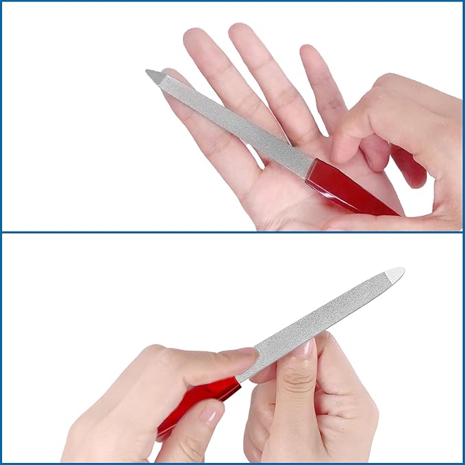 Nail Files for Natural Nails (6 PCs), Metal Nail Files Made of Stainless Steel with Sharp Pointed Tip Non Slip Handle, Double Sided Fingernail Files Sapphire Grit for Natural Nails Toenail Color Mix